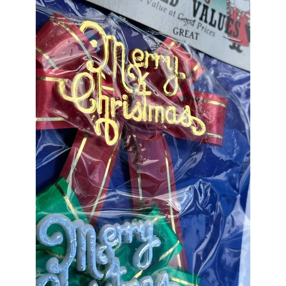 1970s Vintage Holiday Decoration Merry Christmas Bows, New Old Stock